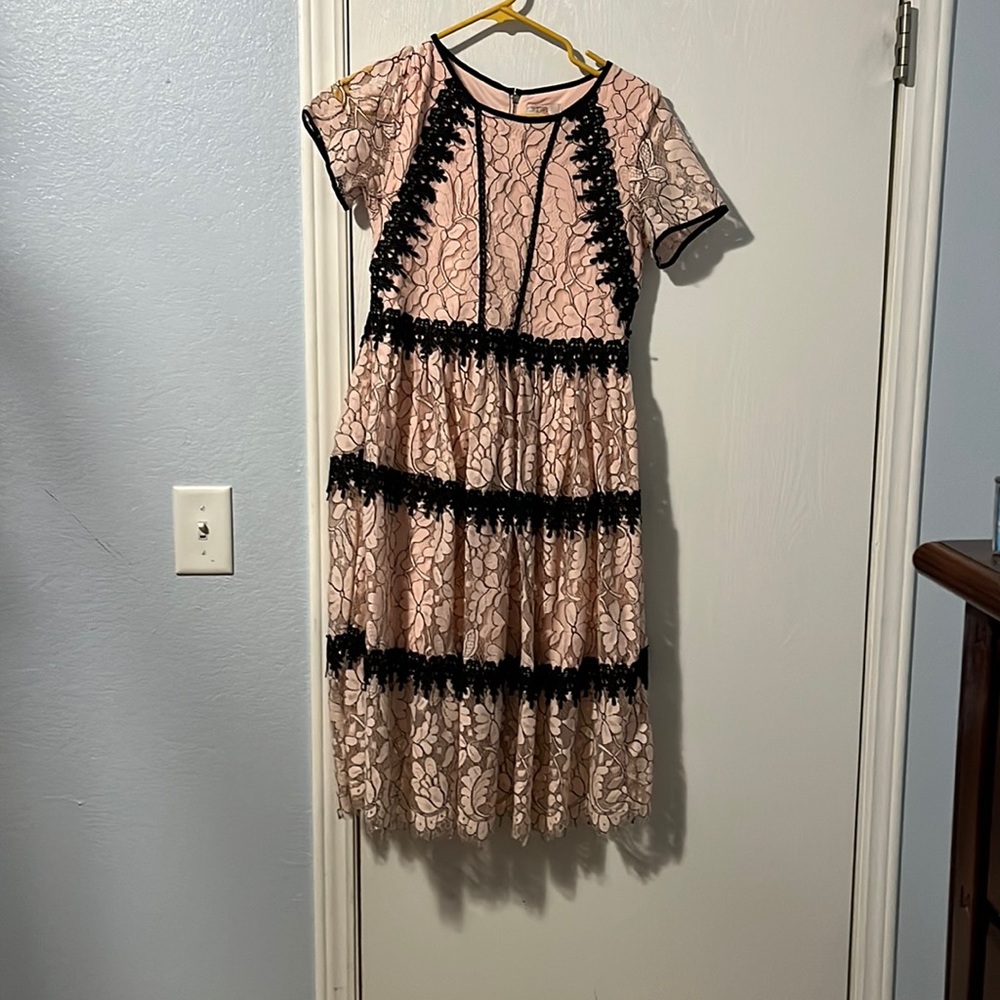 Girls size 14 pink and black lace dress